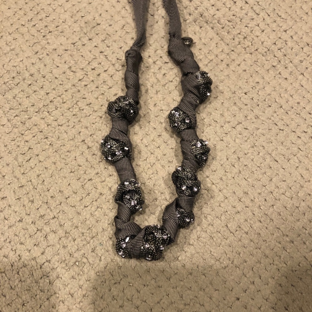 J. Crew Gray Jeweled Ribbon Necklace